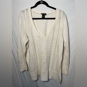 Lane Bryant Cozy V-Neck Cable Knit Sweater - Cream Size 22/24